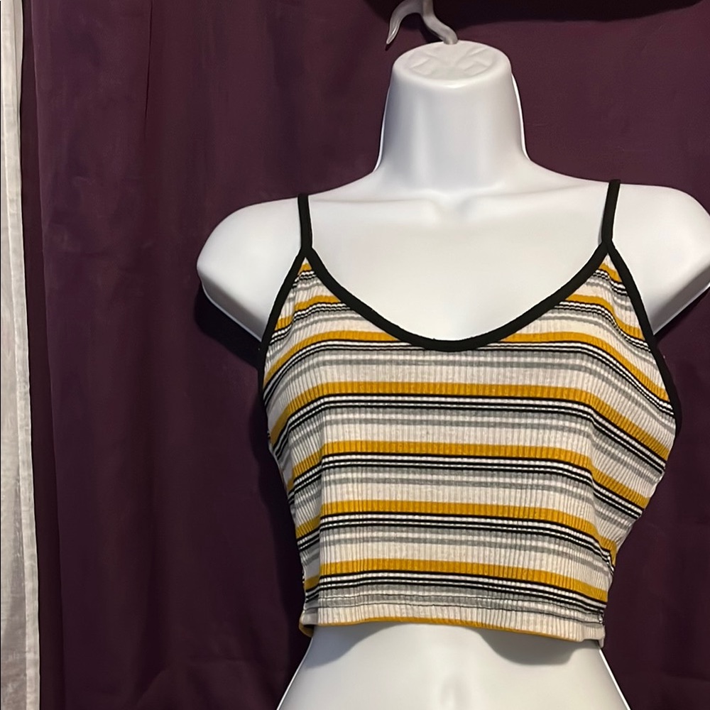 Yellow and Cream Ribbed Crop Camisole